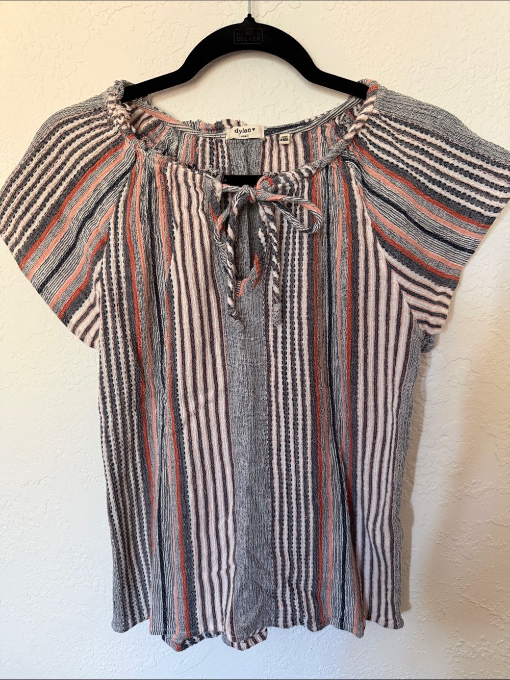 dylan Striped Tie-Neck Tunic in Blue & Coral